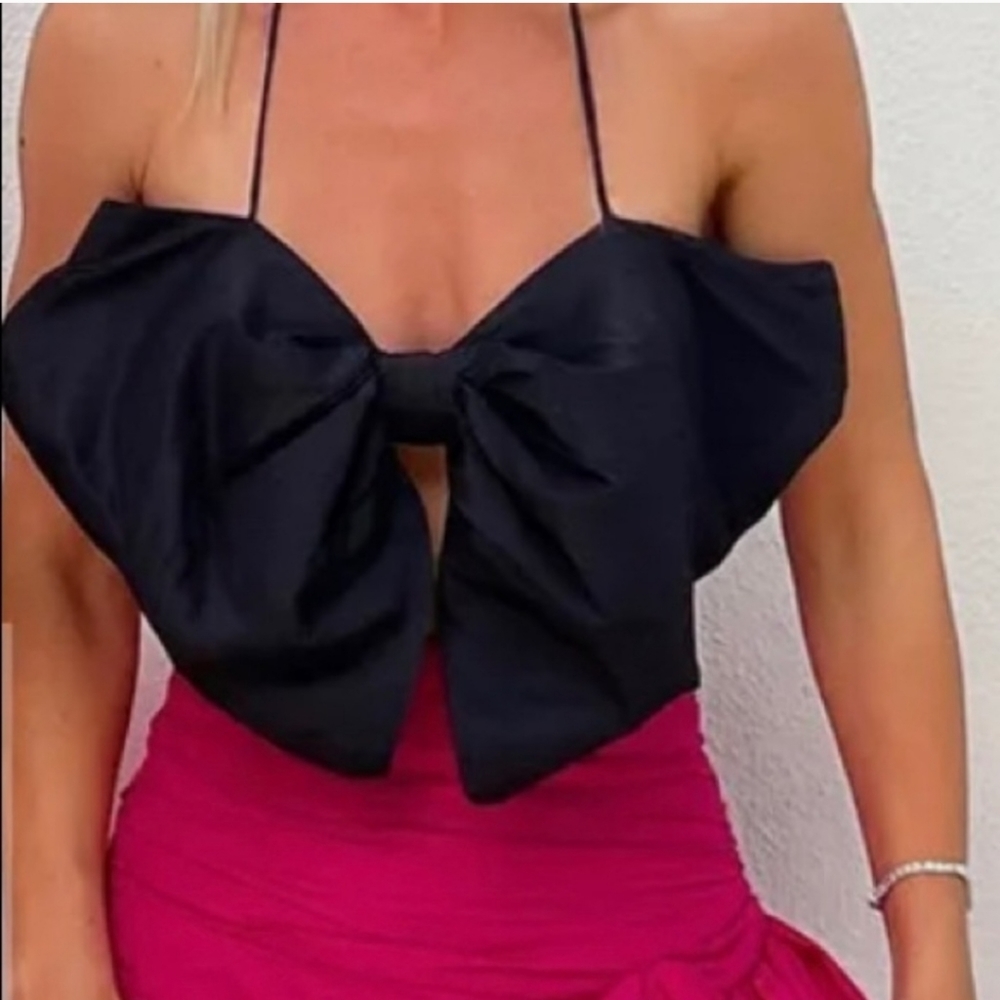 Zara * crop top bow bandeau black cropped size XS - Picture 11 of 16
